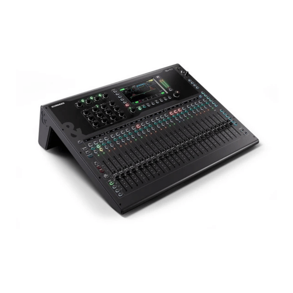 Sound mixing console on a white background