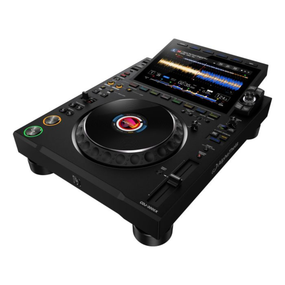 Pioneer DJ multi-player with digital display on a white background