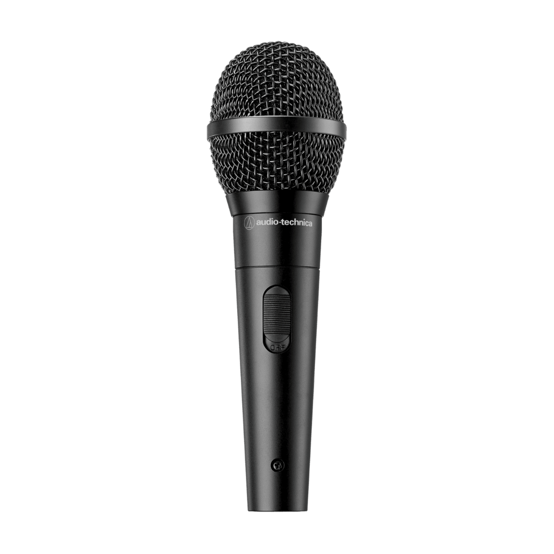 Black microphone with Audio-Technica logo on a white background
