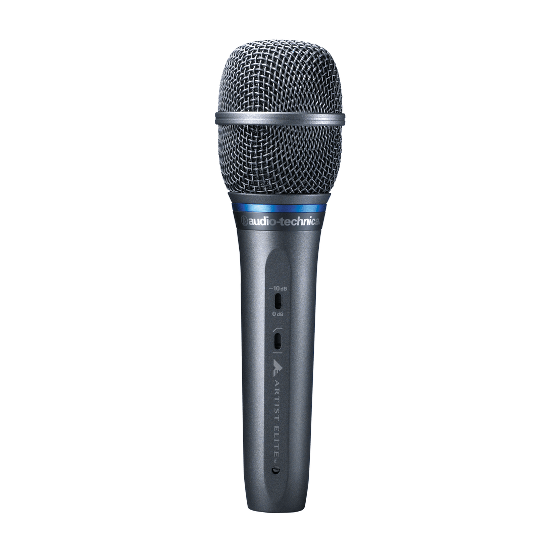 Audio-Technica microphone on a black background