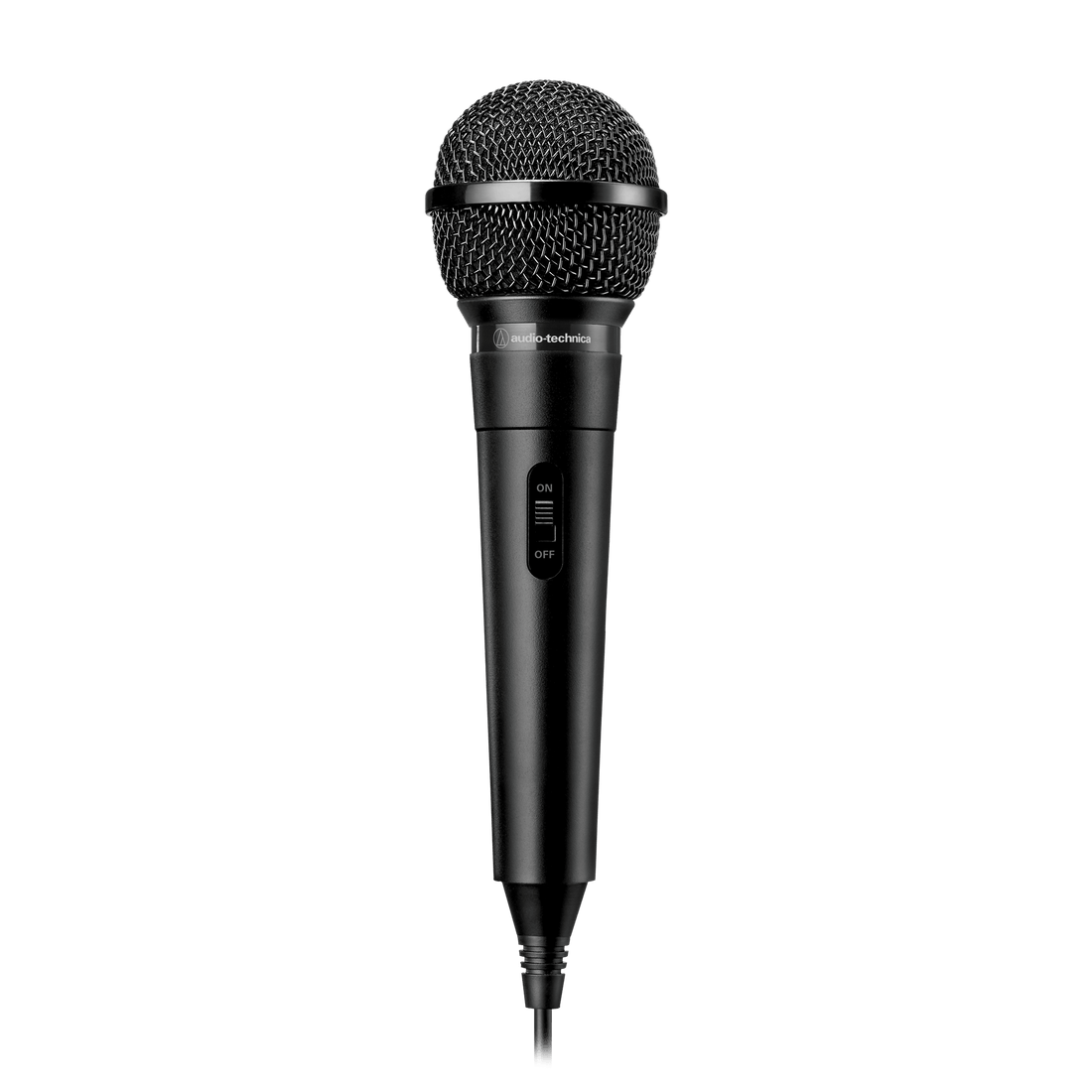 Black microphone on a white background