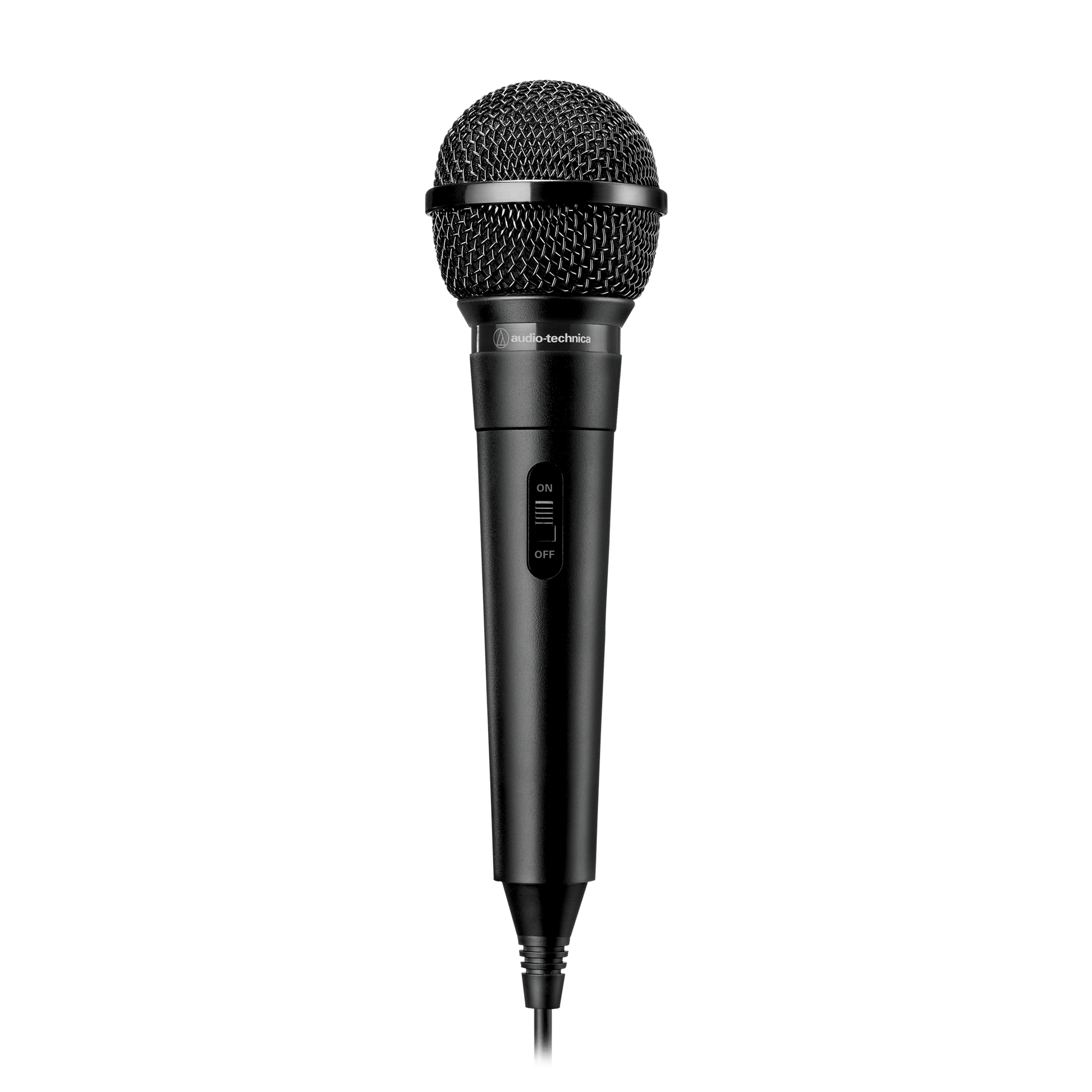 Black microphone on a white background