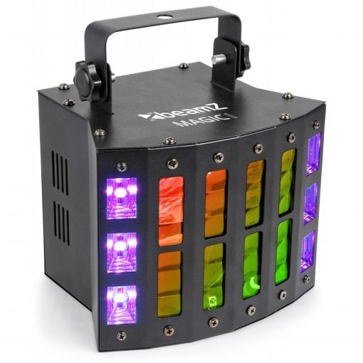 Black light effects machine with colorful LED panels on a white background