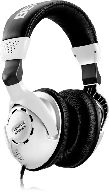 Pair of black and white headphones on a white background