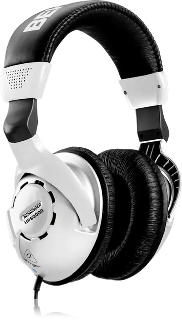 Pair of black and white headphones on a white background