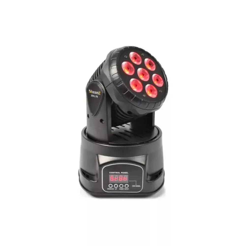 Black LED light fixture with red lights on a white background