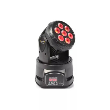 Black LED light fixture with red lights on a white background