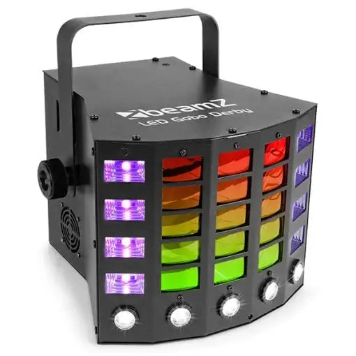 LED light effect device with colorful lights on a white background