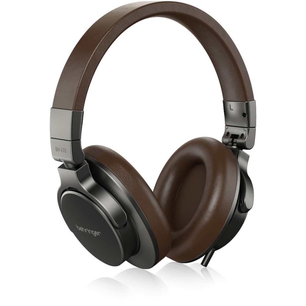 Brown and silver headphones on a white background