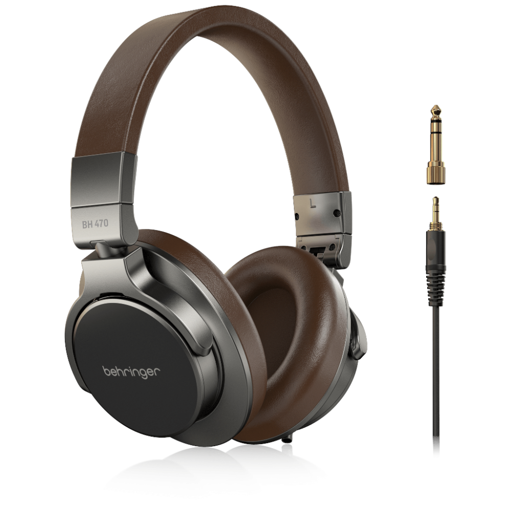 Brown and silver headphones on a white background