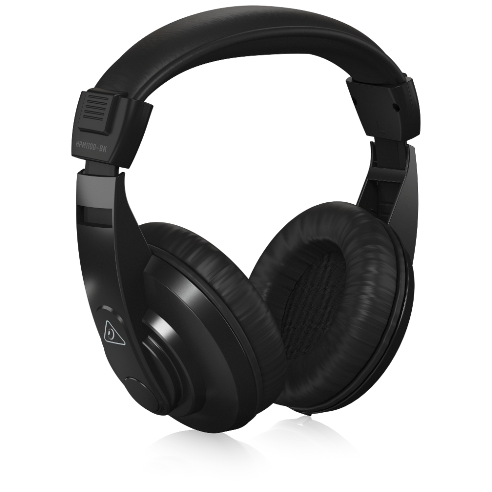 Black headphones on a white background