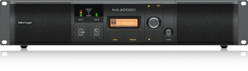 Power amplifier with digital display and control buttons on a white background