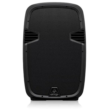 Black speaker with Behringer logo on a white background