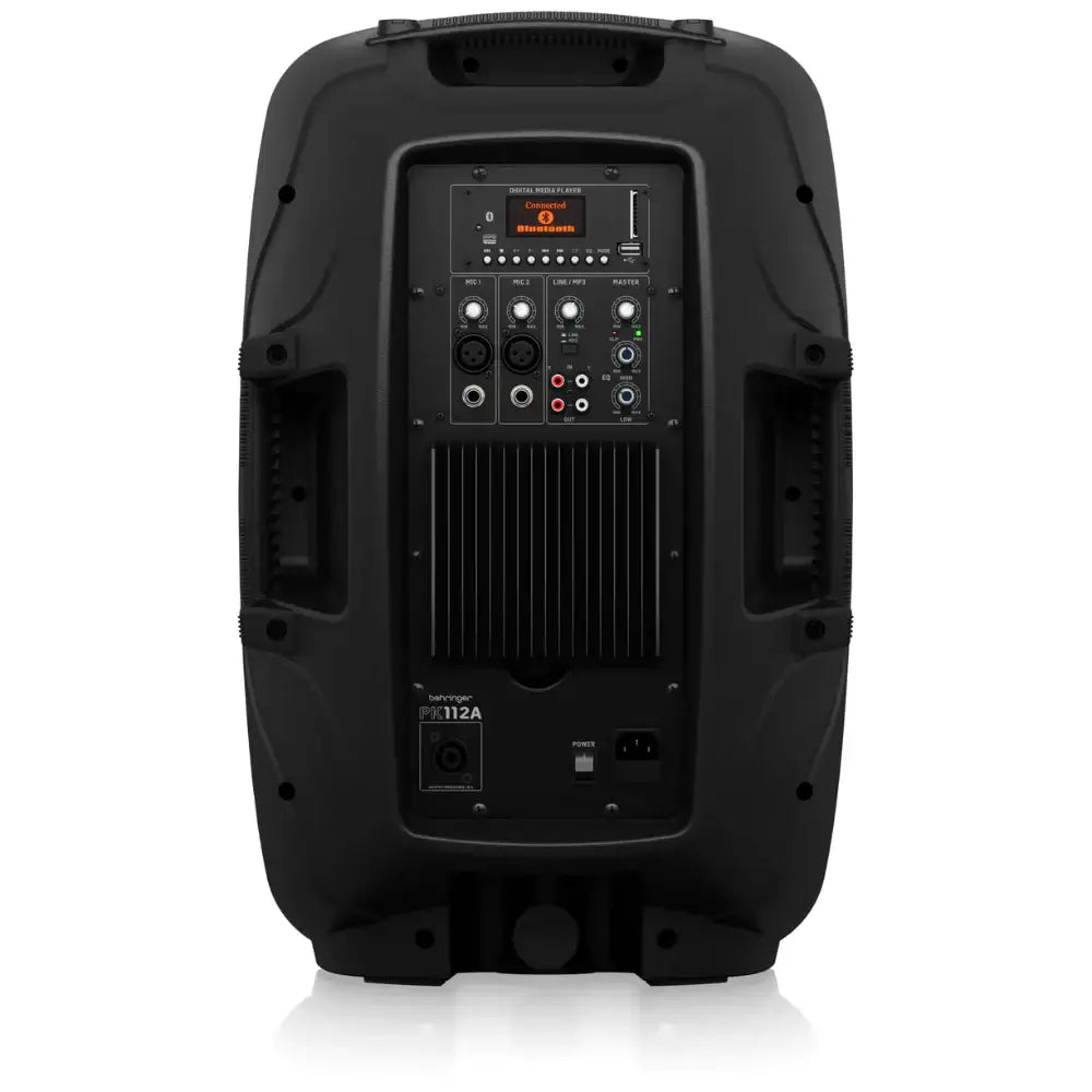 Black speaker with control panel on a white background