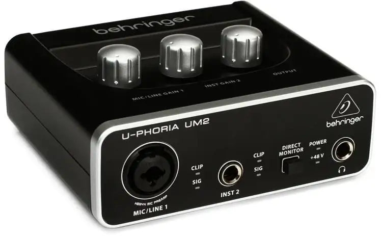 Behringer U-Phoria UM2 audio interface on a white background