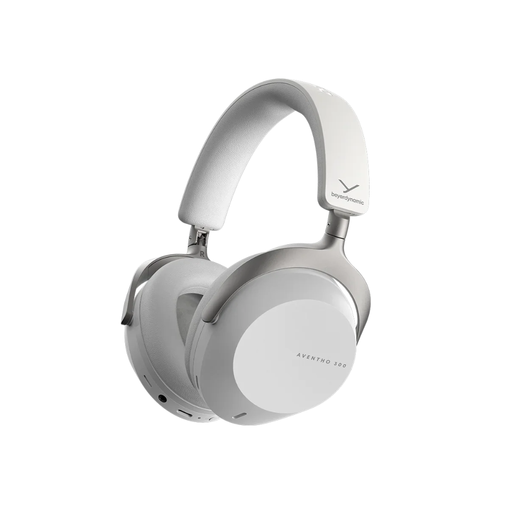 Silver headphones on a white background