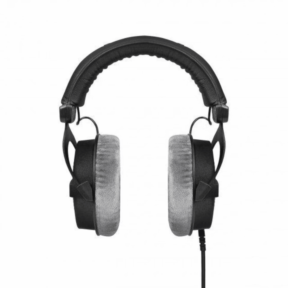 Pair of headphones with 'DT 990 Pro' branding on a white background