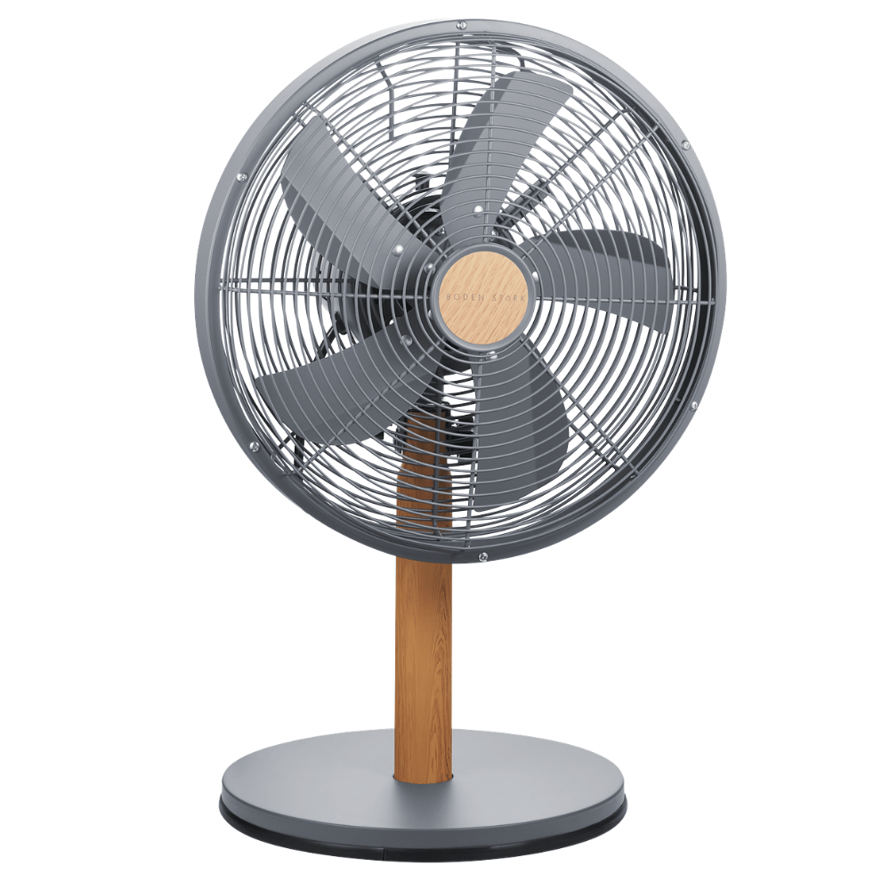 Boden Stark 30 cm Oscillating Desk Fan - 3-Speed Grey/Wood Finish Table Fan (DEMO, OPEN BOX, NO WARRANTY)