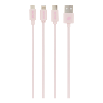 Bounce Cord series 3 in 1 charge cable 1m - Pink BO-20010-PK[V1] (DEMO, OPEN BOX, NO WARRANTY)