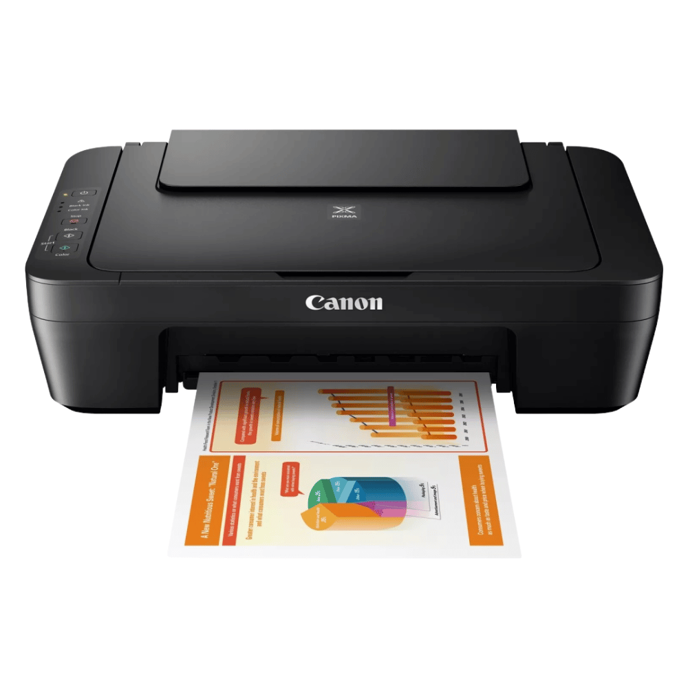 Canon printer with a printed document on a white background