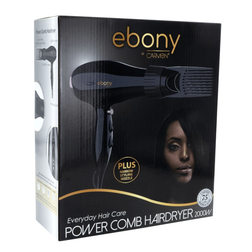 Carmen Ebony Power Comb Hairdryer 2000W SEL-1938 (DEMO, OPEN BOX, NO WARRANTY)