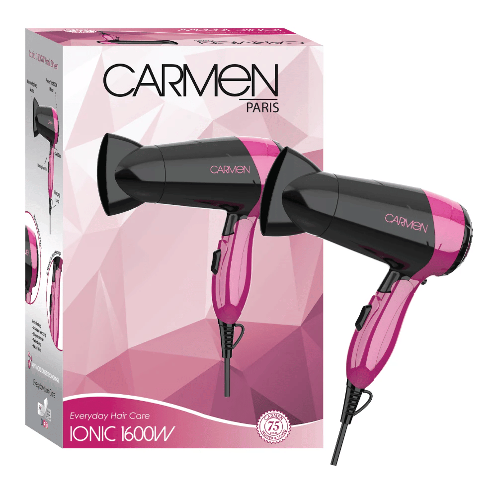 Carmen Ionic 1600W Travel Hair Dryer SEL-1935 (DEMO, OPEN BOX, NO WARRANTY)