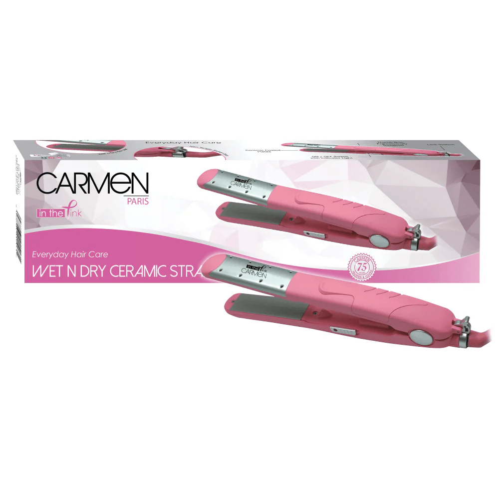 Carmen Wet 'n Dry Ceramic Straightener Pink SEL-1238 (DEMO, OPEN BOX, NO WARRANTY)