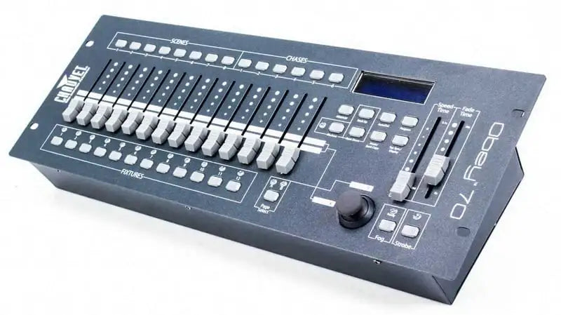 Control panel with various buttons and sliders on a white background