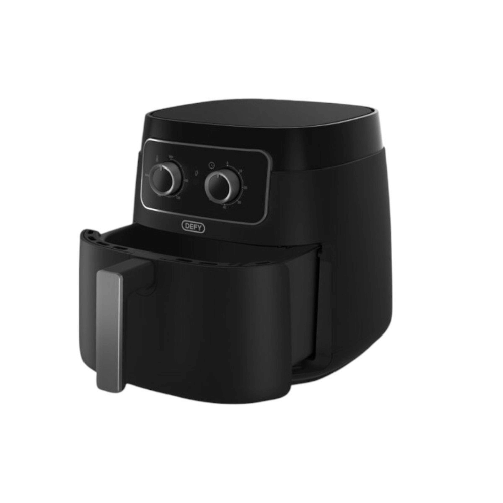 Black air fryer on a white background