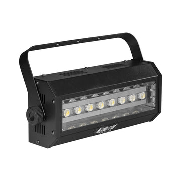 Black LED light fixture with visible brand name on a white background