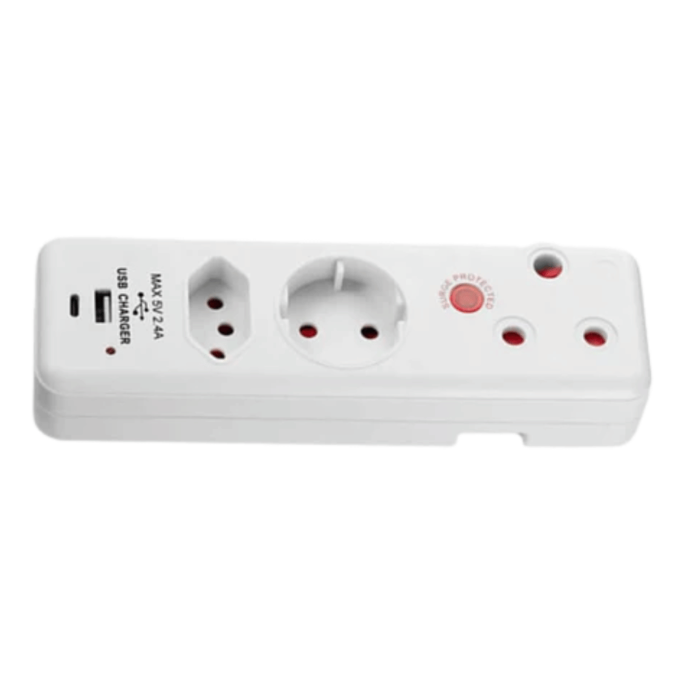Ellies 3 Way Medium Surge adaptor Schuko,with type C + USB FEA8S (DEMO, OPEN BOX, NO WARRANTY)