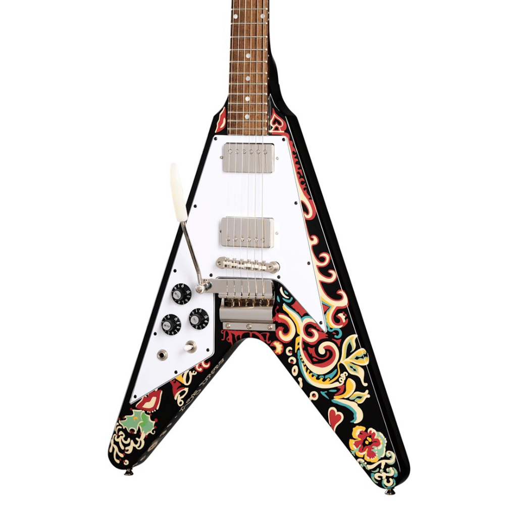 Epiphone ECJHFV-EB-L Jimi Hendrix Love Drops Flying V Ebony-L