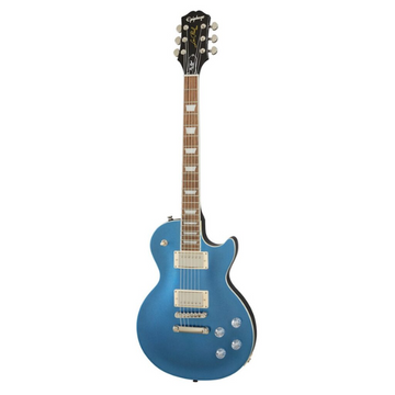 Blue electric guitar on a white background