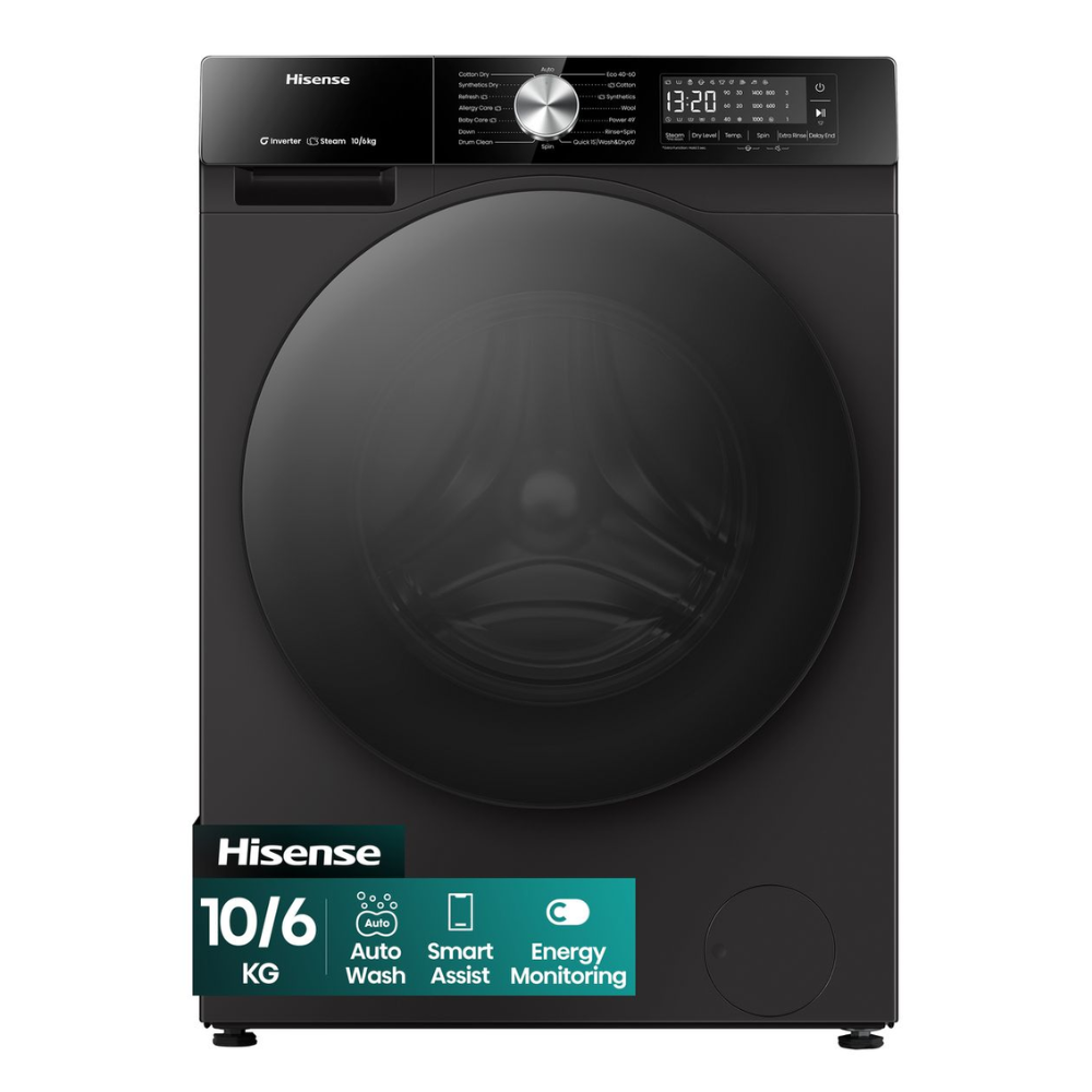Hisense 10kg/6kg Smart Washer Dryer with Durable Inverter Motor - Black (Demo, Open Box, No Warranty)