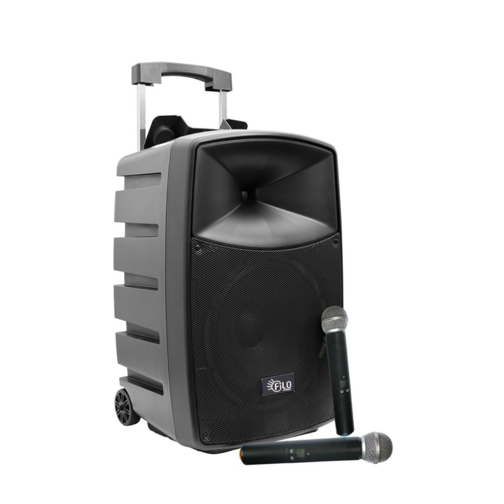 FILO FDA12PA PORTABLE PA 2X UHF MICS/MP3/USB/SD/BT 12INCH