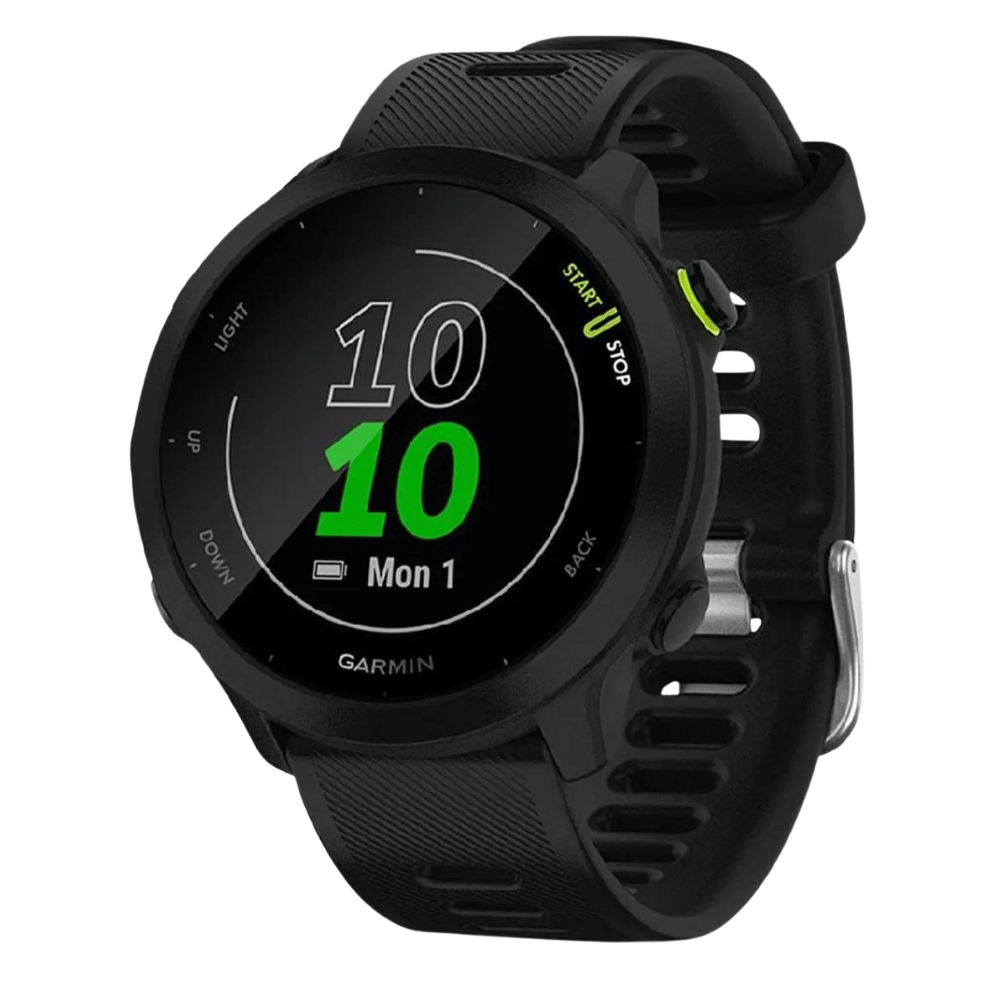 Black Garmin smartwatch on a white background