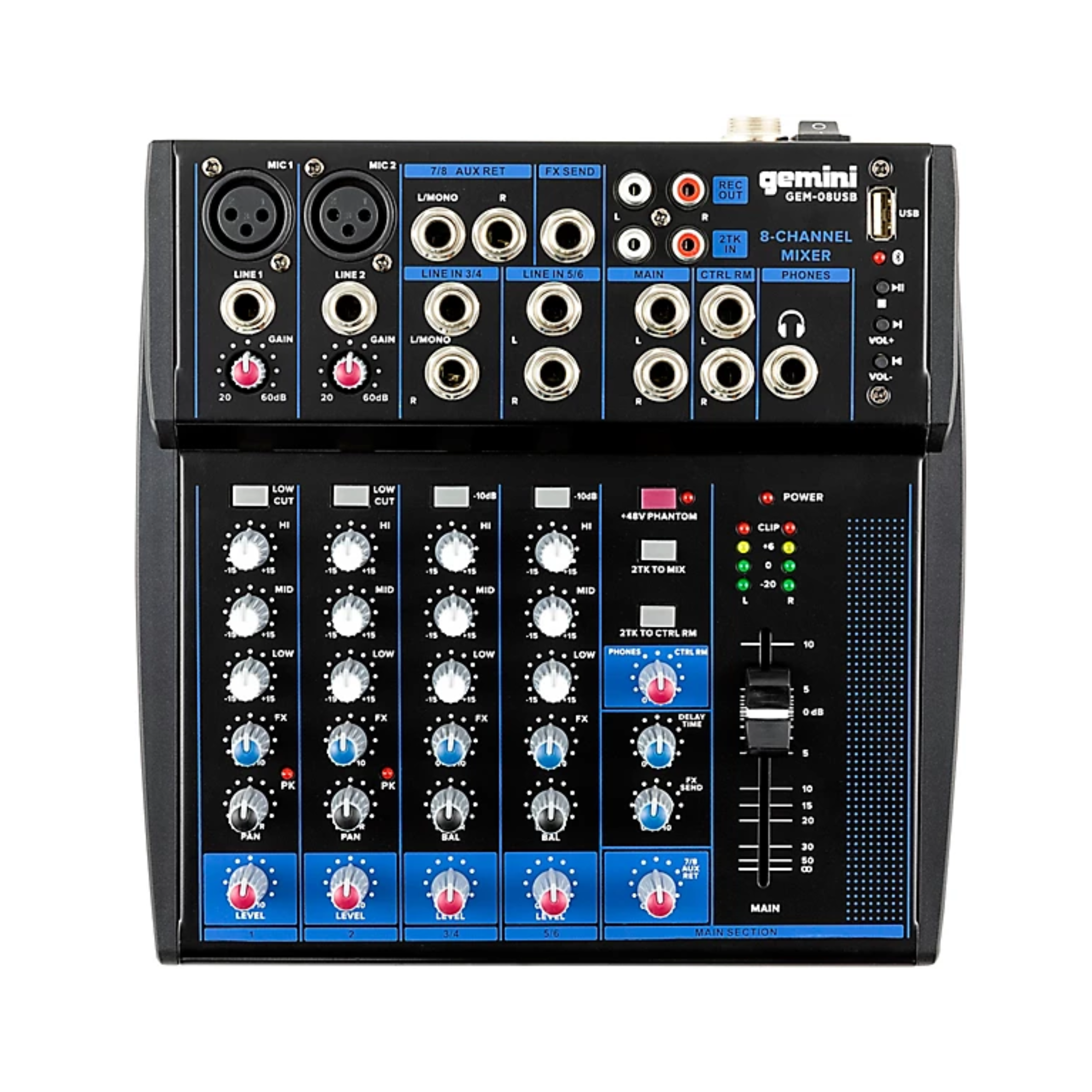 Gemini GEM-08 USB 8 Channel USB mixer With Bluetooth