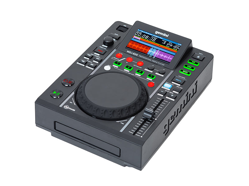 DJ controller with digital display on a white background