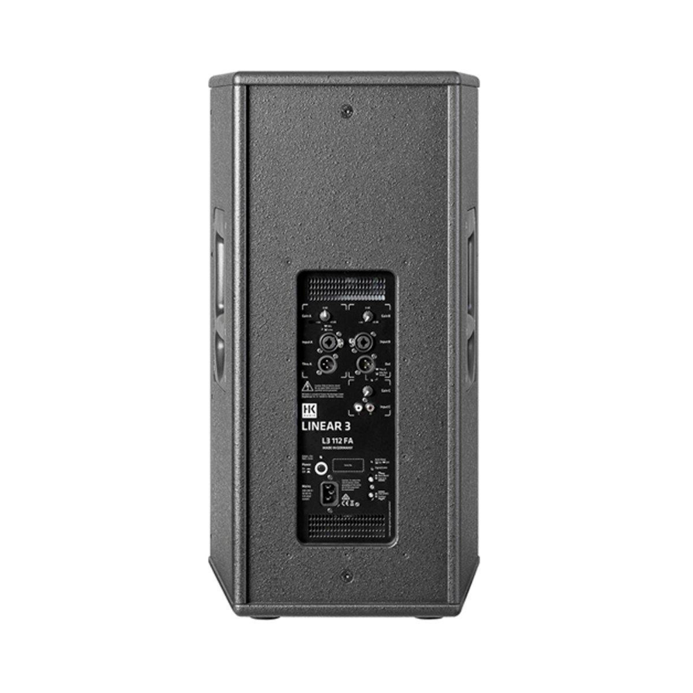 Black speaker with control panel on a white background