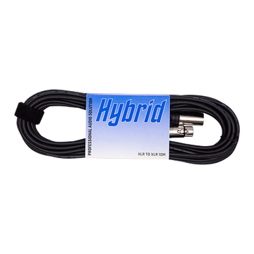 Black audio cable with 'Hybrid' label on a white background