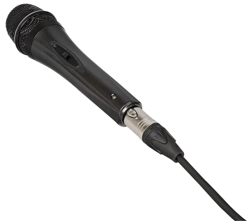 Black microphone with a cable on a white background