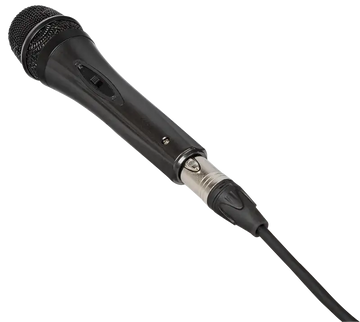 Black microphone with a cable on a white background