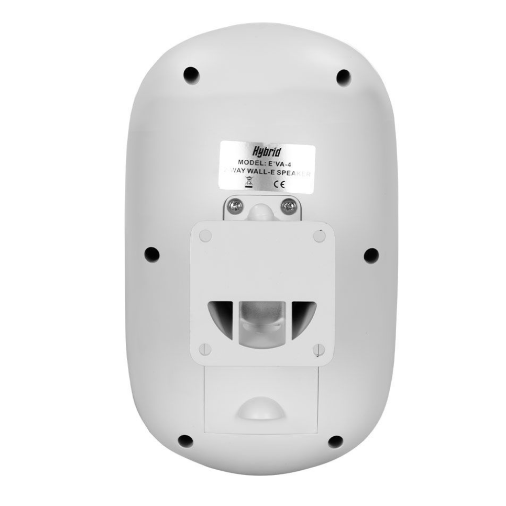 White wall-mounted device with a label on a white background