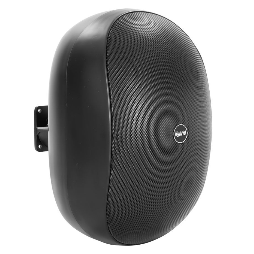 Black speaker with 'Hybrid' branding on a white background