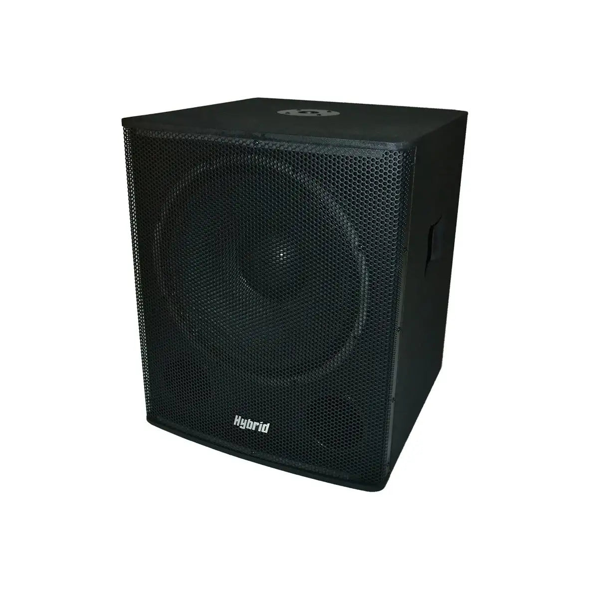 Black speaker with 'Hybrid' branding on a white background
