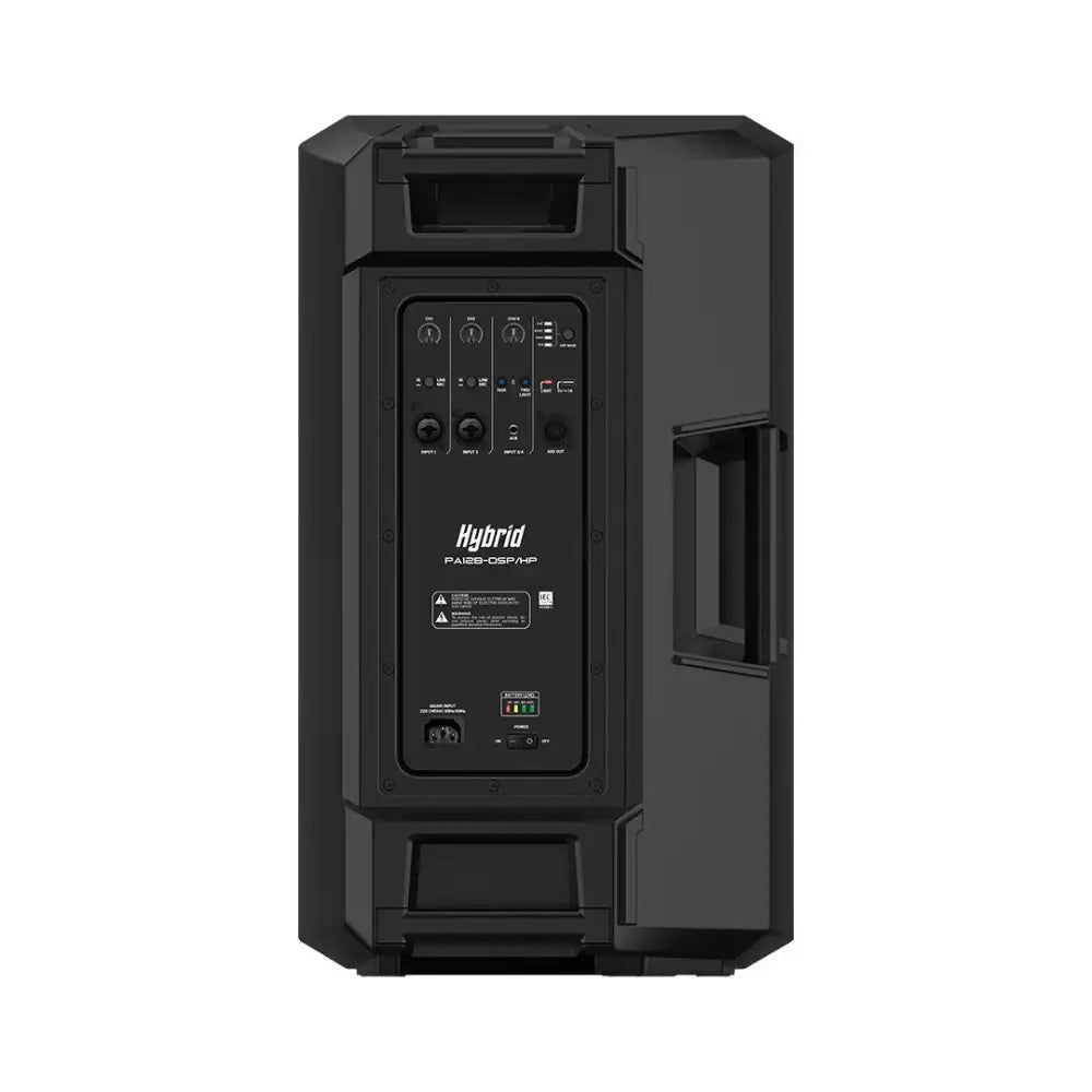 Black speaker with control panel on a white background