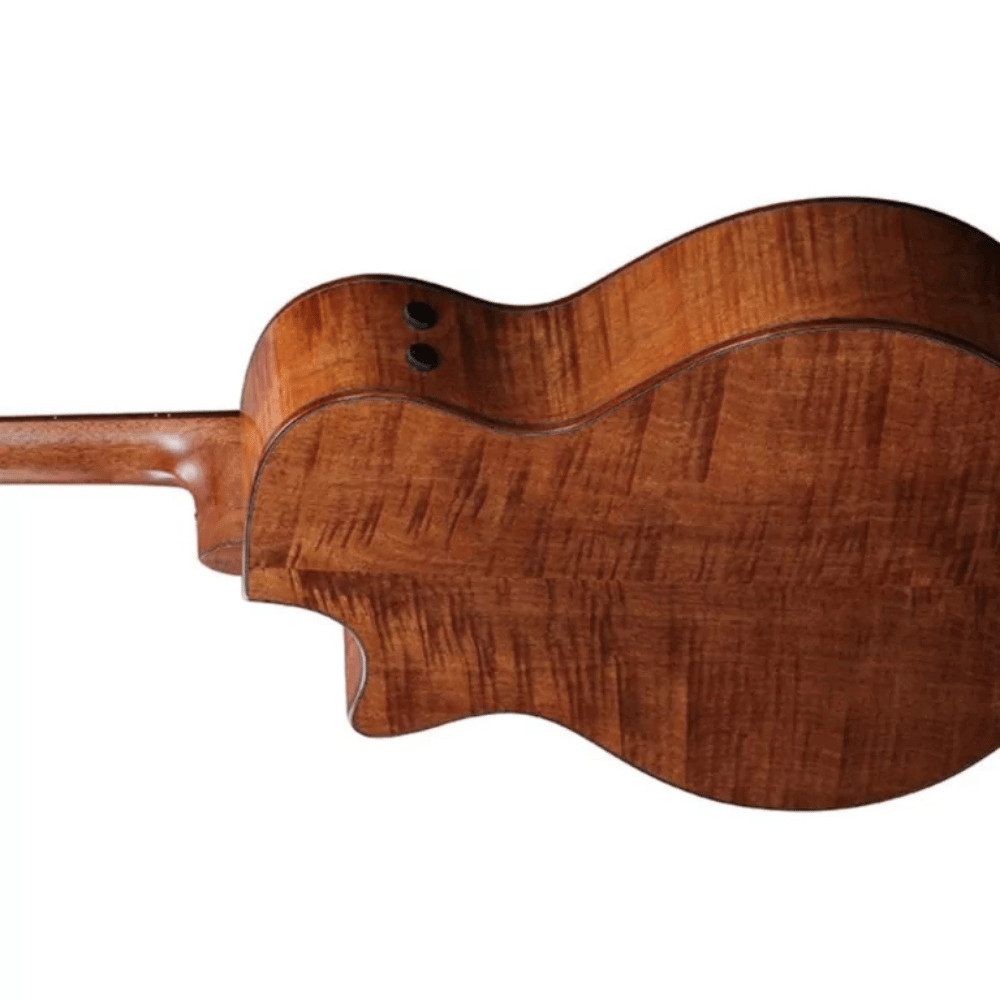 Acoustic guitar with a brown finish on a white background