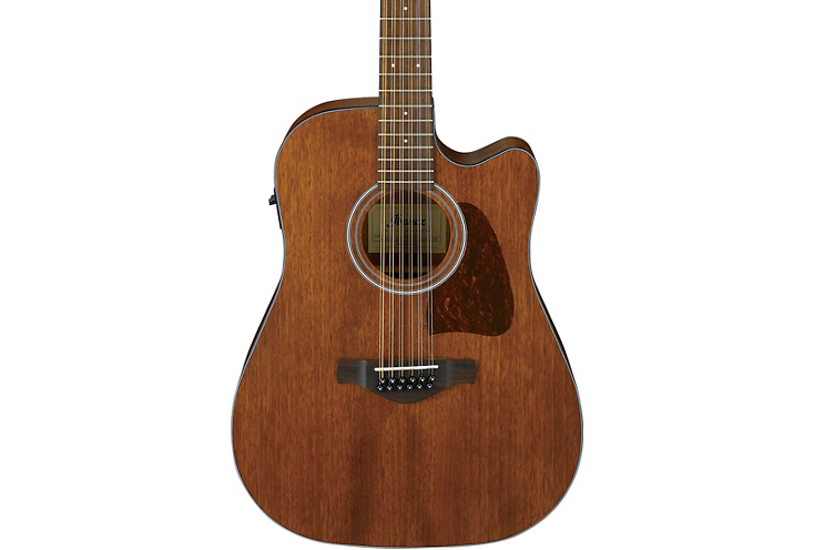 Wooden acoustic guitar on a white background