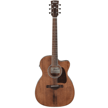 Acoustic guitar with a brown finish on a white background