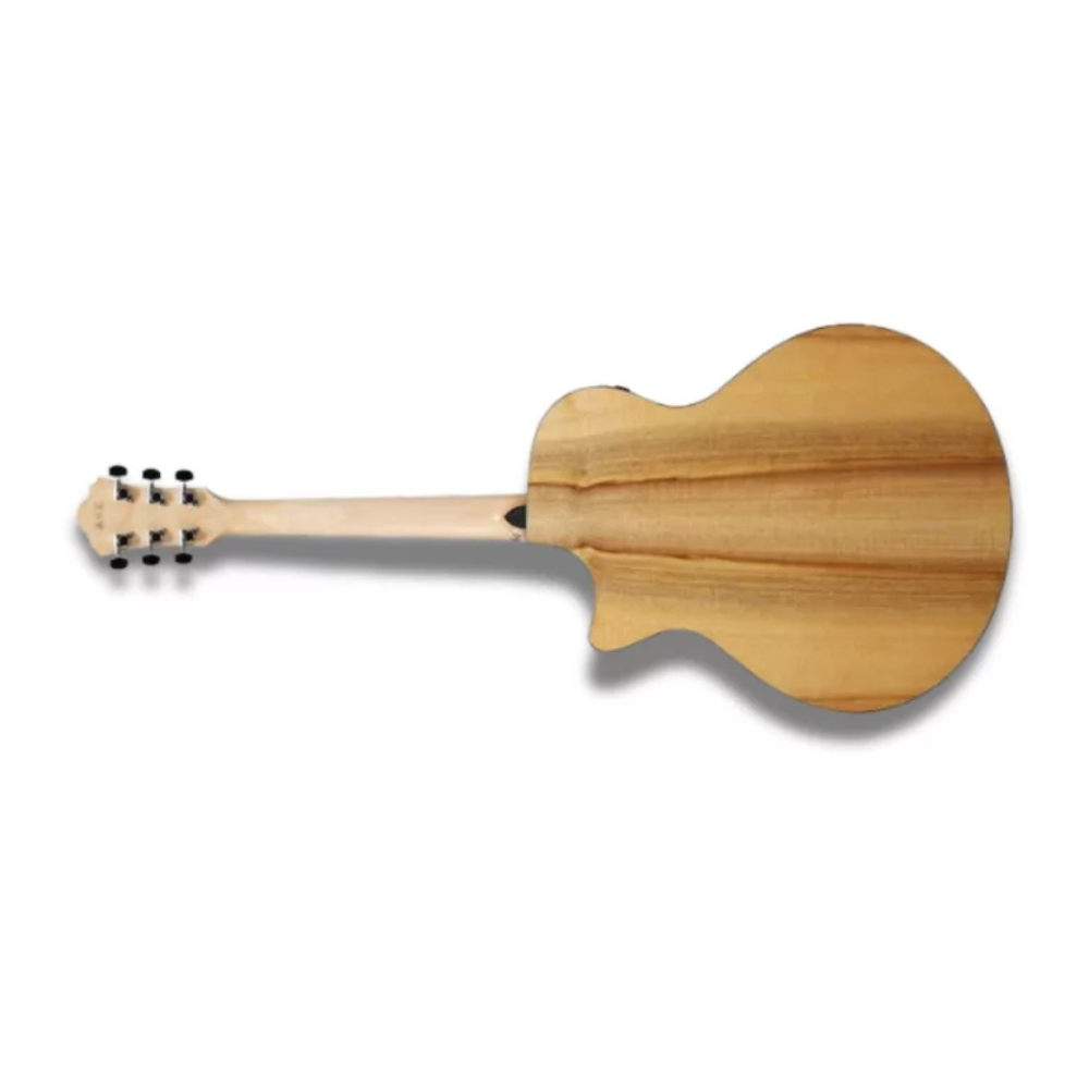 Wooden acoustic guitar body on a white background